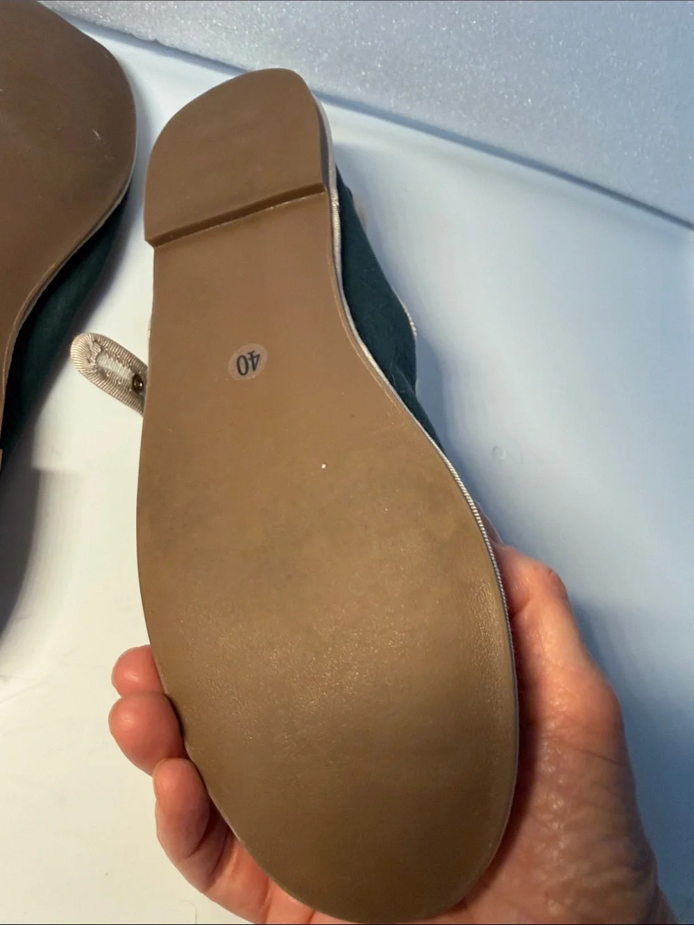 Dark Green Mary Jane Canvas Flats with Cream Trim and Buckle